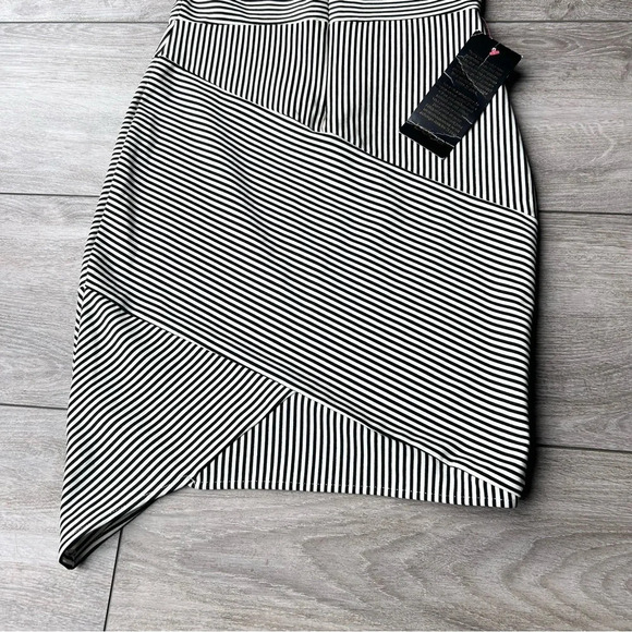 Bebe Short Asymmetrical Striped Stretch  Mini Dress - Picture 12 of 15